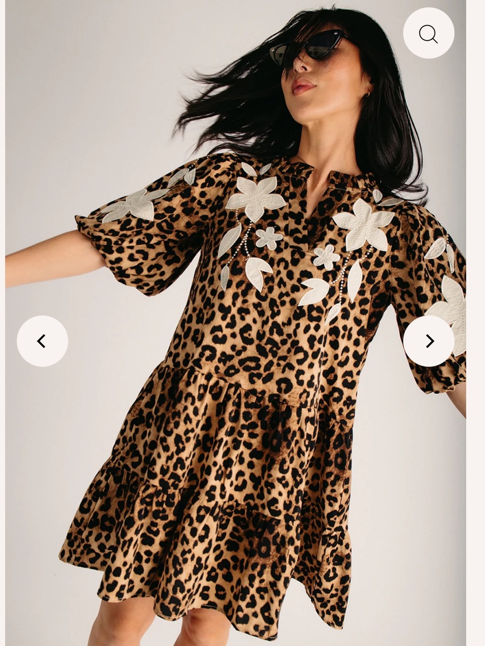 NWT Piper and Scoot Leopard Print Tiered Dress with Floral Appliqué - Picture 2 of 4